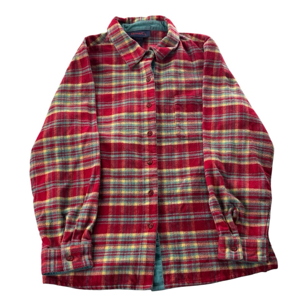 Denim & Co Vintage Plaid Flannel Shirt Jacket Womens M Red Teal Cotton Hong Kong